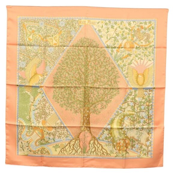 HERMES Carre 90 Scarf ""AXIS MUNDI"" Silk Orange Auth - Picture 1 of 16